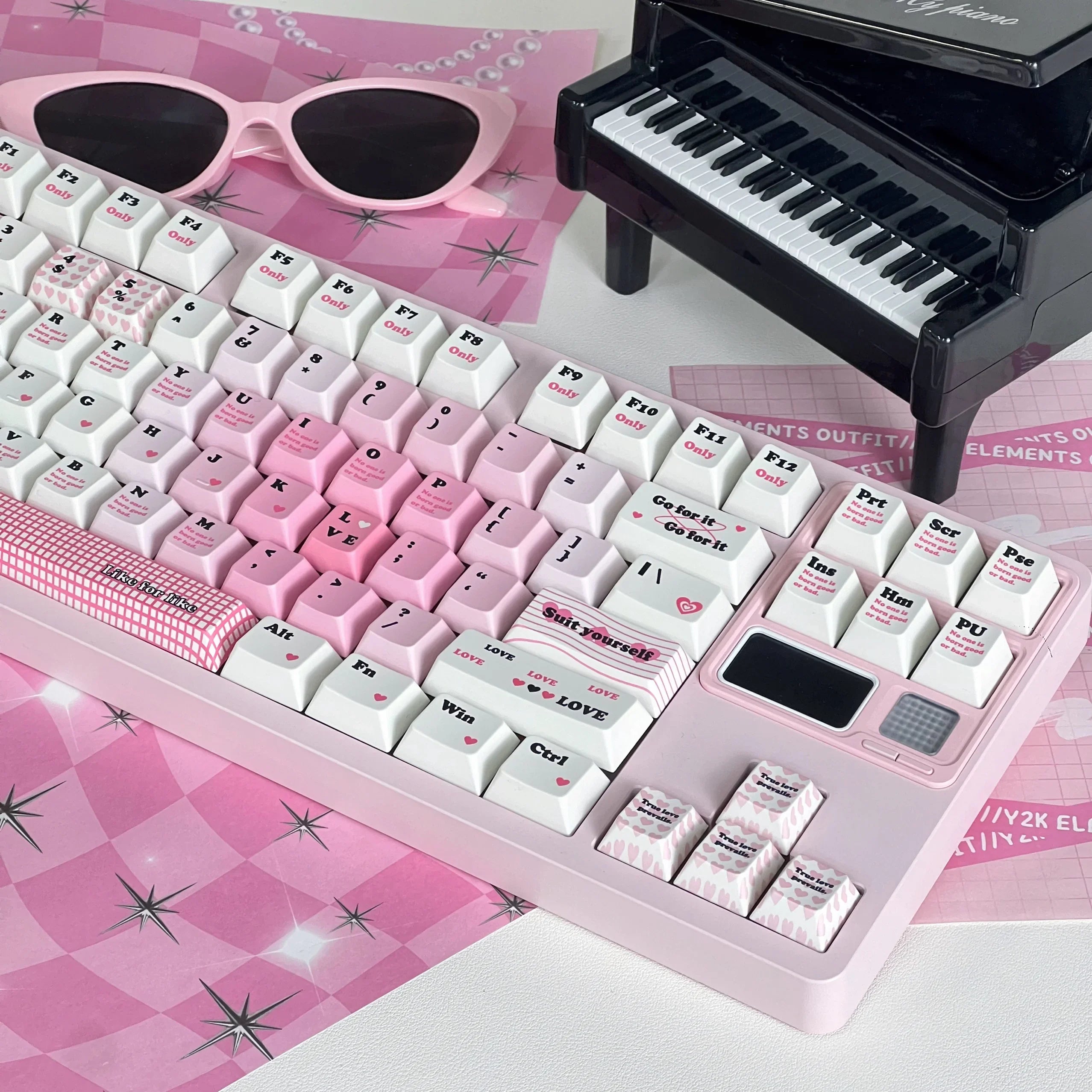 Love Prescription Keycaps Simple Love Sweet Cool Theme Cherry Pbt For Aula F75/98 Keyboard Pink Keycaps